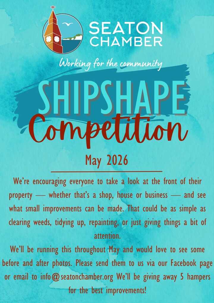 Promotional poster for Seaton Chamber's Shipshape Competition, May 2026.
